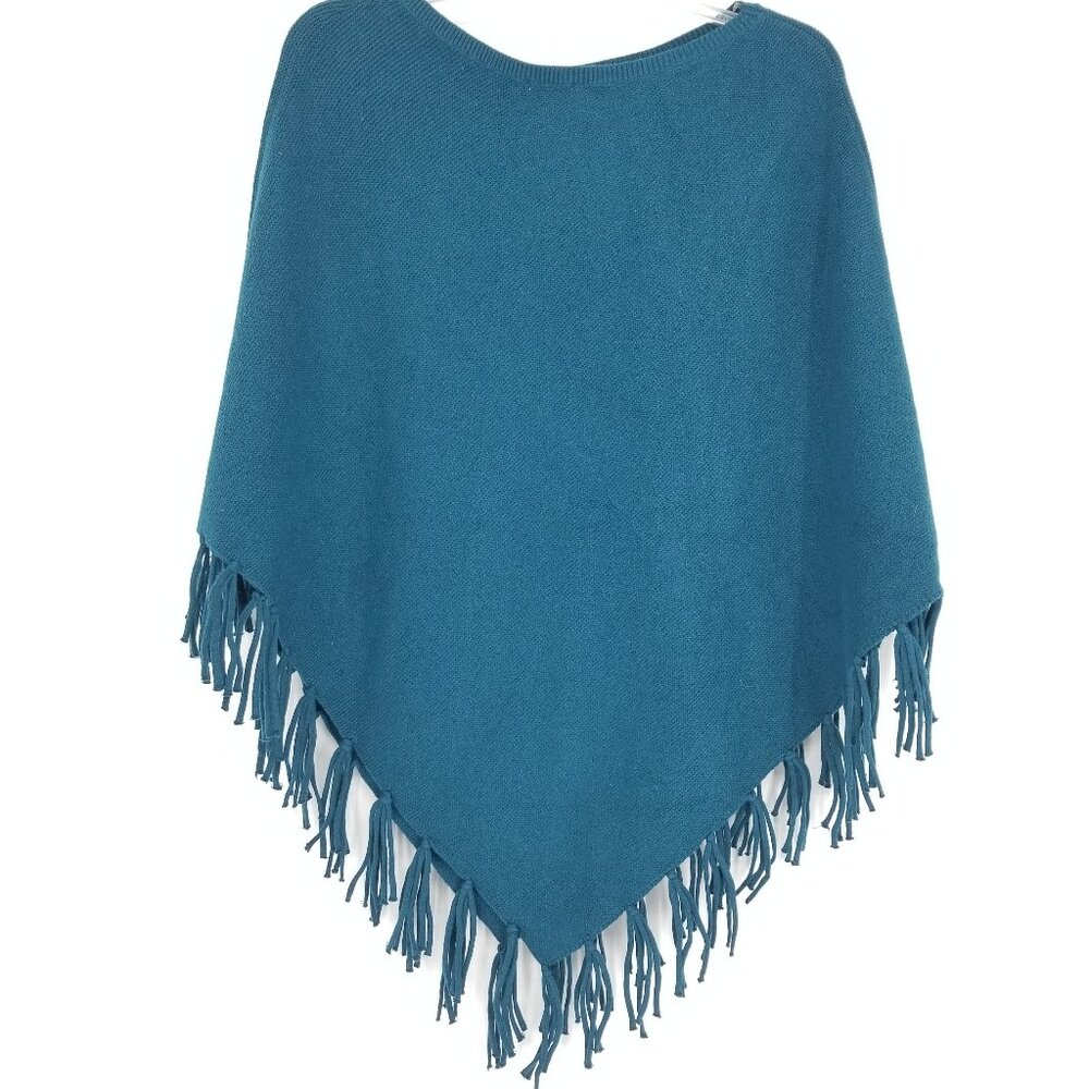 NWT J. Jill Rich Teal Knit Poncho Fits S-L - Fall, Lagenlook, Boho, Western,etc.